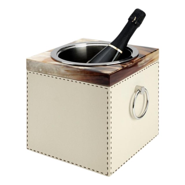 Nives Champagne Bucket in Glossy Horn and Aida Pebbled Leather by Arcahorn For Sale