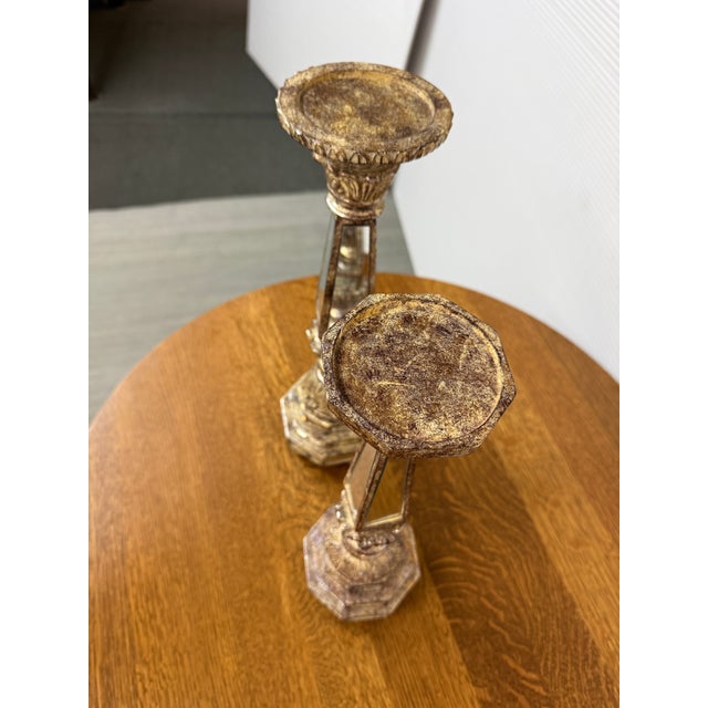 Wood Neoclassical Revival Mirrored Column Candleholders, Pair For Sale - Image 7 of 12