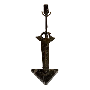 1940s Carved Bronze Sculpture Medical Caduceus Serpent Marble Base Lamp