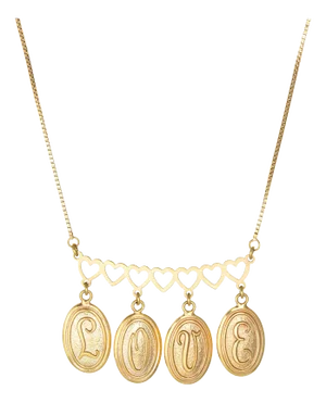 Vintage Love Necklace 18k Yellow Gold 17" Heart Fringe Medallions Fine Jewelry