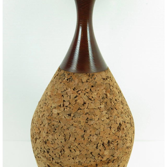 Wood 1960s Vintage Oversized Walnut and Cork Lamp With Shade For Sale - Image 7 of 11