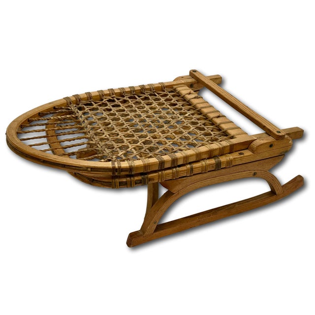 Vintage Mid 1900s Stream Bent Ash Wood & Hand Woven Leather - Hide Folding Low Chair for Canoes, Camping Etc. For Sale - Image 14 of 18