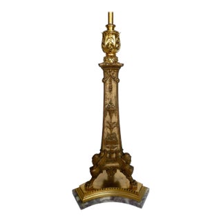 E. F. Caldwell Giltwood Marble and Bronze Neoclassical Lamp For Sale