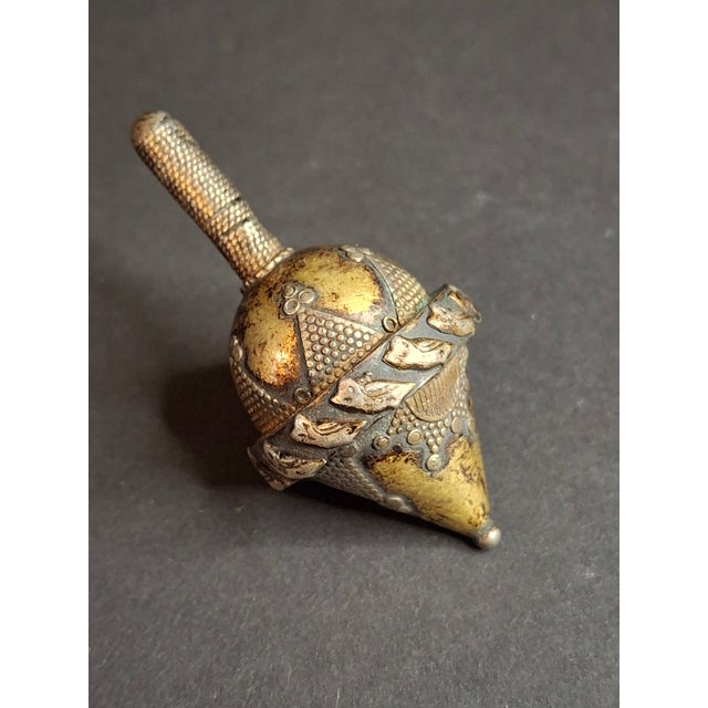 Antique Spinning Top Dreidel, Gilt Silver Filigree, Central Asian Decorative Toy For Sale - Image 10 of 14