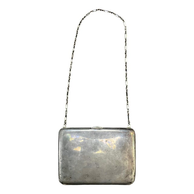 Sterling Silver Antique Edwardian British Evening Clutch Purse With Chain-1900s For Sale