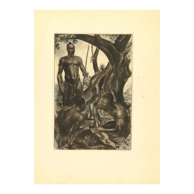 Emmanuel Gondouin, Africa, Hunters, Original Lithograph, 1930s For Sale