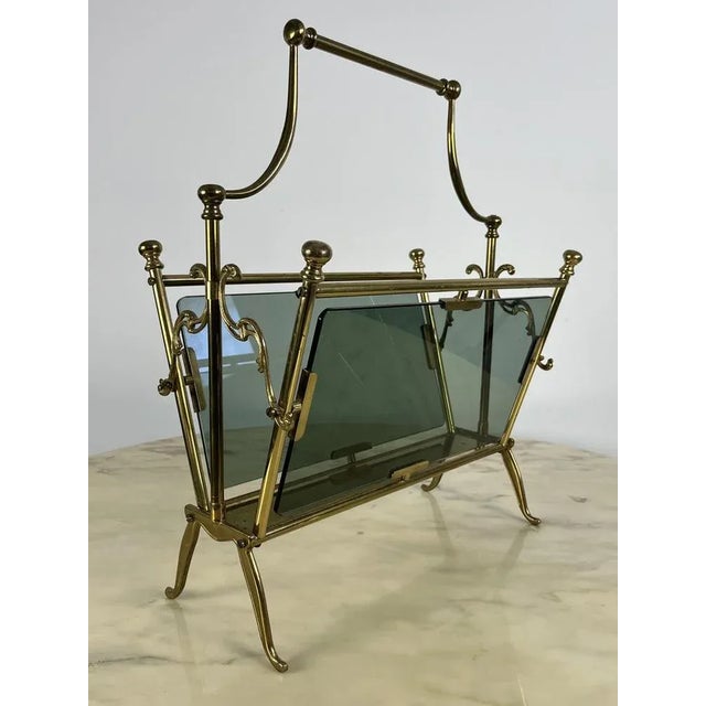 Gold French Brass and Glass Magazine Rack, 1960 For Sale - Image 8 of 8