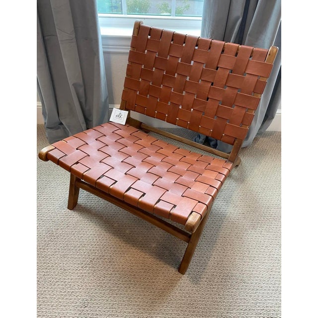 Wood Elk Group International Modern Teak Woven Leather Chair For Sale - Image 7 of 7