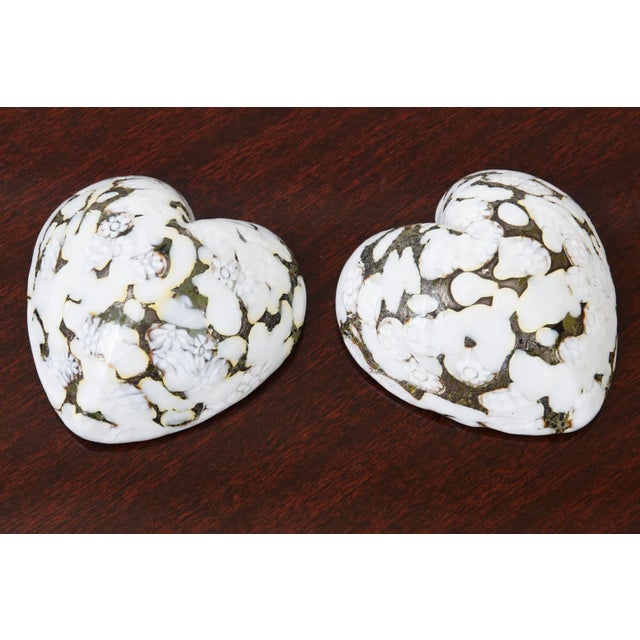 Vintage Murano Glass Heart Sculptures Paperweights 50's Pair of White, Gold For Sale - Image 12 of 12