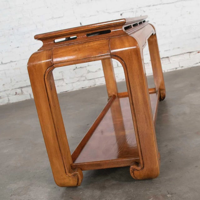 Wood Vintage Asian Style Sofa Console Table Ming Chow Leg Style Attributed to Schnadig Intl. Furniture For Sale - Image 7 of 13