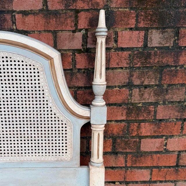 Sky Blue Mid-Century Dixie Queen Headboard in Swedish Gustavian Style - Newly Painted For Sale - Image 8 of 15