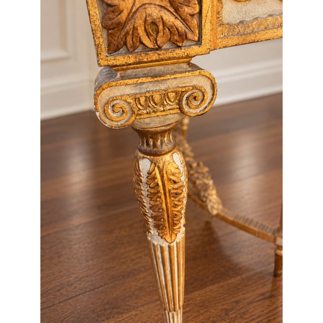 Louis XVI-Style Giltwood Demi-Lune Console Table With Trompe-L’Œil Marble Top For Sale - Image 9 of 11