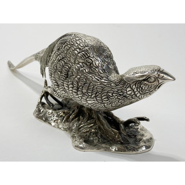 Antique Victorian Silver Plate Pheasant Sculptures, a Pair For Sale - Image 11 of 13