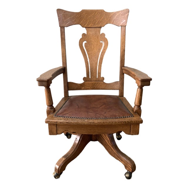 Antique Oak Swivel Desk Chair For Sale