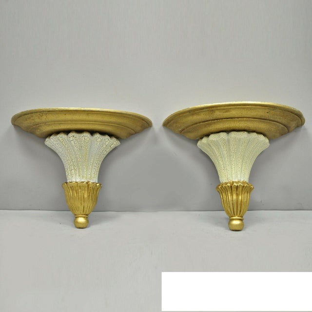 Italian Regency Style Cream Gold Distress Painted Wall Shelf Brackets A Pair Chairish