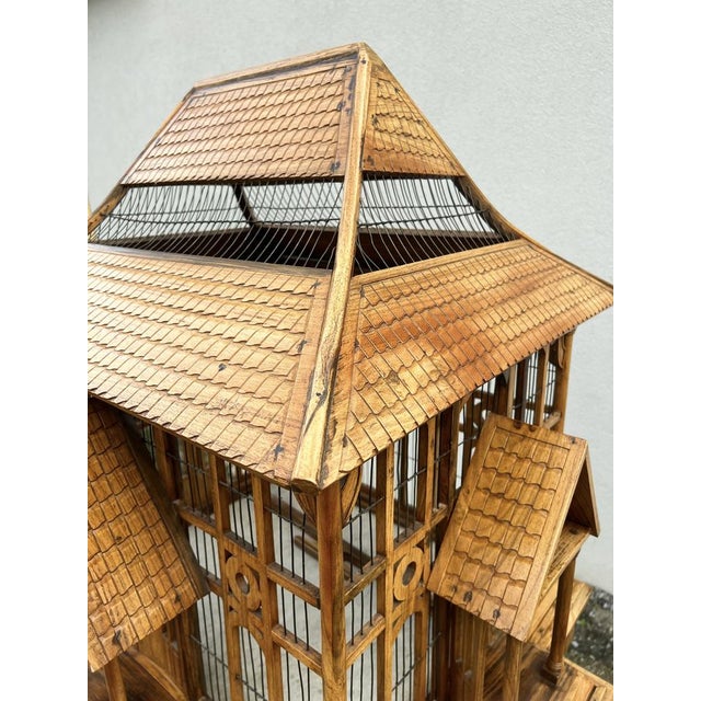 Wood Large Wooden Bird Cage on Stand, 1900s For Sale - Image 7 of 18