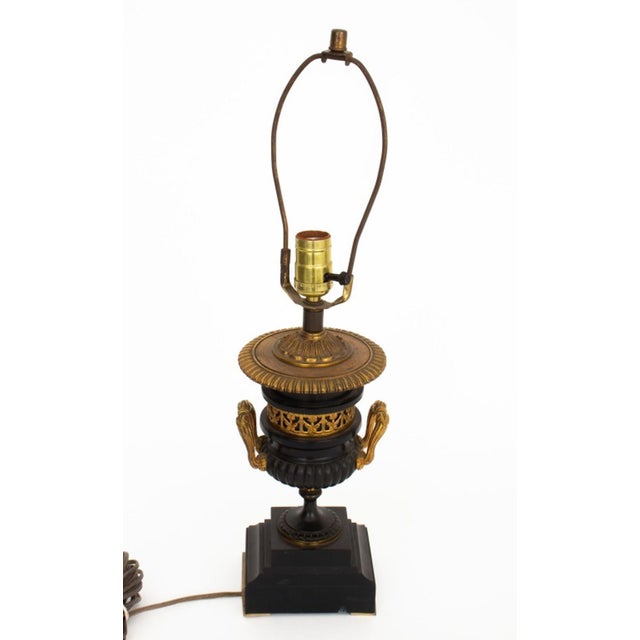 Traditional French Empire Style Gilt Metal Ebonized Lamps, Pr For Sale - Image 3 of 5