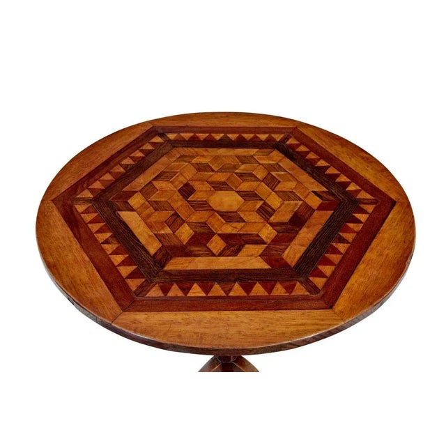 Antique Inlaid Oak Round Occasional Table For Sale - Image 4 of 8