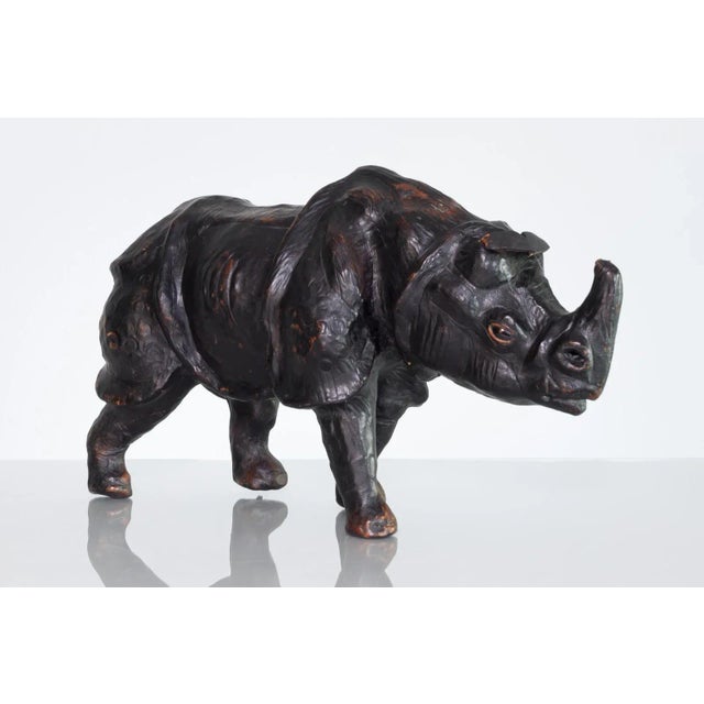 Glass Vintage Mid 20th Century Leather Rhino Sculpture Figure For Sale - Image 7 of 7