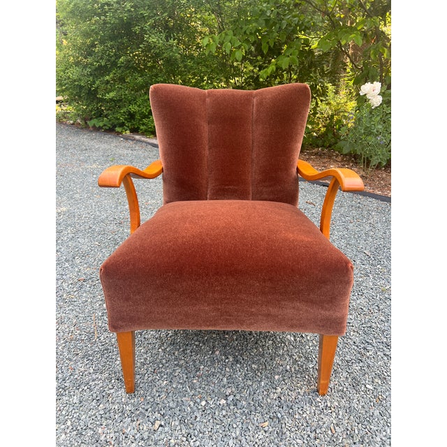 1940s Danish Modern Fritz Hansen Style Lounge Chair in Cinnamon Mohair For Sale In Raleigh - Image 6 of 17