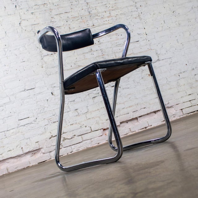 Black 1920-1930’s Art Deco Streamline Moderne Side Chair Black Vinyl & Chrome Manner of Gilbert Rohde For Sale - Image 8 of 18