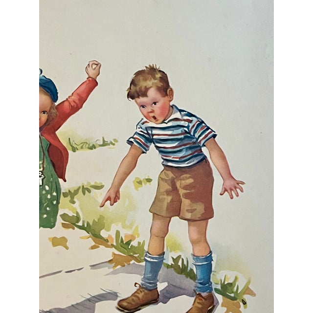 Wood Vintage Framed Children’s Storybook Prints – Pair of Whimsical Nursery Illustrations For Sale - Image 7 of 13