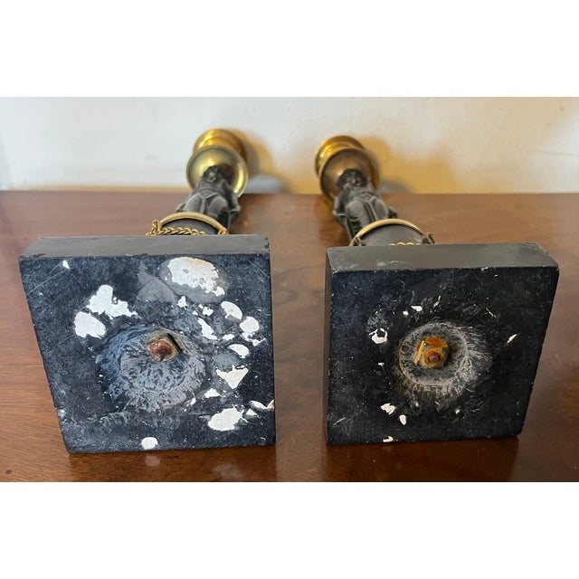 Antique Early 19th Century French Empire Gilt & Patinated Bronze Caryatid Candlestick Holders Circa 1810 - A Pai For Sale - Image 12 of 12
