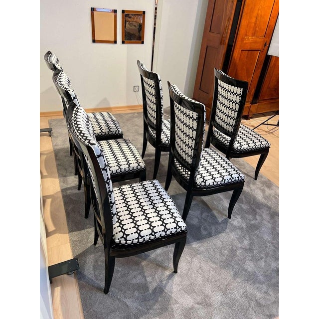 1930s Art Deco High Back Black Lacquered Dining Chairs, France, 1930s, Set of 6 For Sale - Image 5 of 18