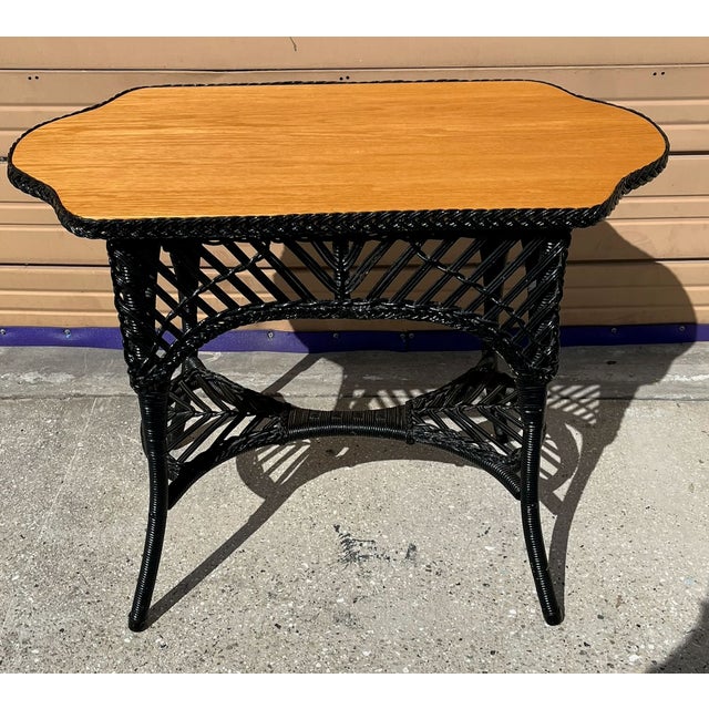 Victorian Early 20th C Wicker and Oak Hall Table For Sale - Image 3 of 7