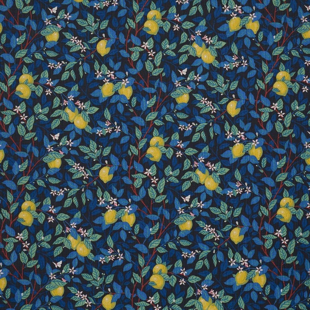 Boråstapeter Citronträd Fabric In Spruce And Blue For Sale