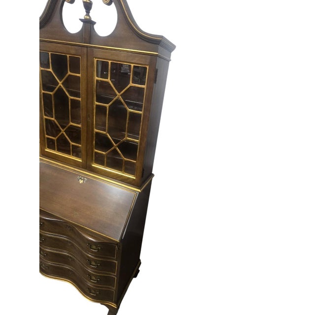 Chippendale Vintage Chippendale-Style Serpentine Secretary Desk & Bookcase For Sale - Image 3 of 7