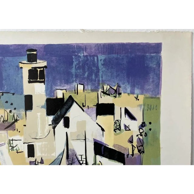 Green Mid-Century Modern Claude Schurr "Seaside Village" Signed Lithograph, Circa 1950 For Sale - Image 8 of 10