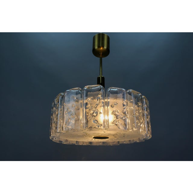 Mid-Century Round Ice Glass Chandelier attributed to Doria, 1970s For Sale - Image 17 of 18