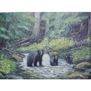 Sean Wu Original Oil Painting of Bear Family For Sale