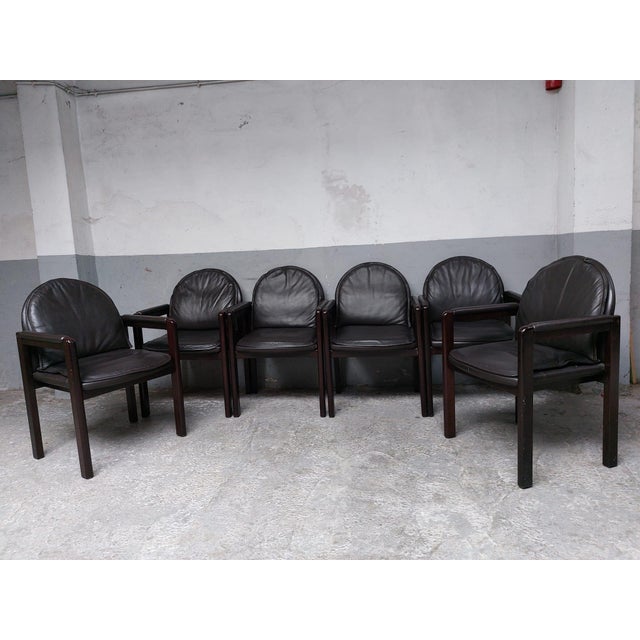 Dark Brown Leather Armchairs from Bulo, 1980, Set of 6 For Sale - Image 4 of 18