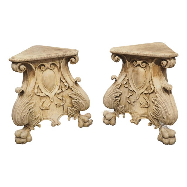 Pair of Low Antique Italian Baroque Style Walnut Tripodal Pedestals, Late 1800s For Sale