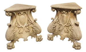 Pair of Low Antique Italian Baroque Style Walnut Tripodal Pedestals, Late 1800s