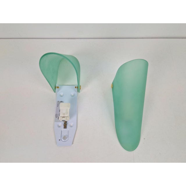 Metal Vintage Triangular Conical Wall Sconces in Green Frosted Glass from Lumal-It, 1990s, Set of 2 For Sale - Image 7 of 16