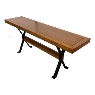 Modern Walnut Console Table on Blackened Steel Trestle Base For Sale