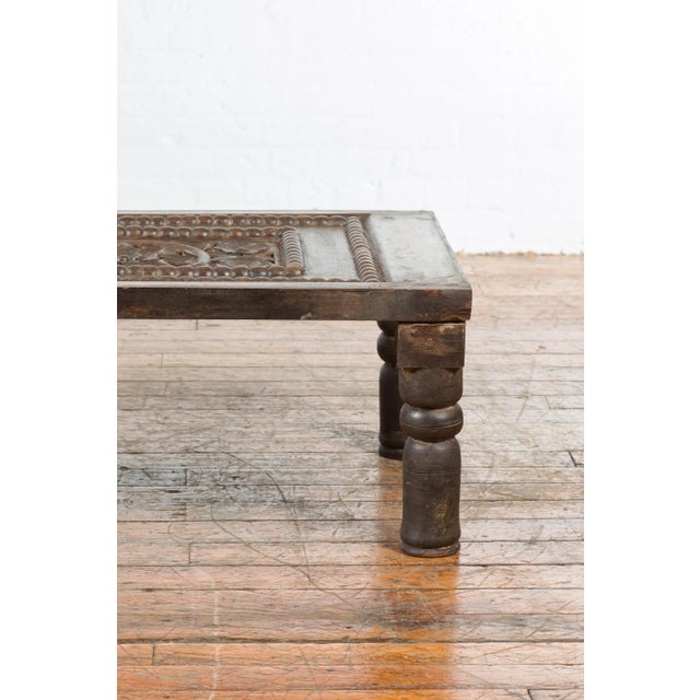 Indian 19th Century Small Wooden Coffee Table with Carved Floral Motifs For Sale - Image 11 of 13