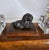 19th Century Olive Wood Twin Inkwell Standish with Bronze Lion Dog For Sale - Image 14 of 18