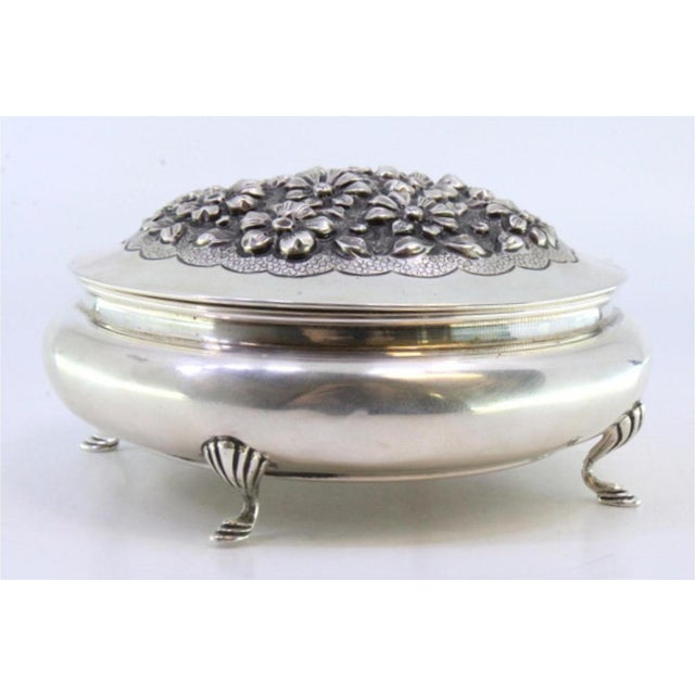 Round Silver Candy Box with Floral Reliefs For Sale - Image 5 of 7