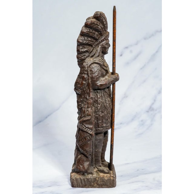 1910s Solid Wood Carved Antique Native American Indian Chief Statue Sculpture Western Home Decor For Sale - Image 5 of 12