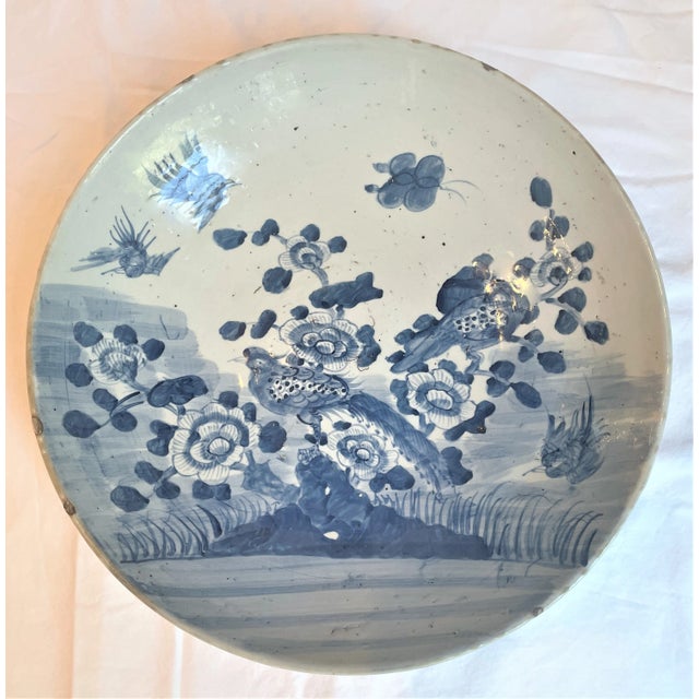 2020s Contemporary Chinoiserie Pheasant Blue & White Large Round Platter For Sale - Image 5 of 12