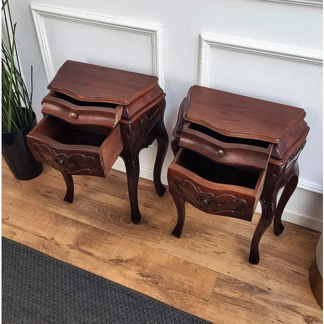 1940s French Nightstands with Drawers and Carbriole Legs, 1940s, Set of 2 For Sale - Image 5 of 8