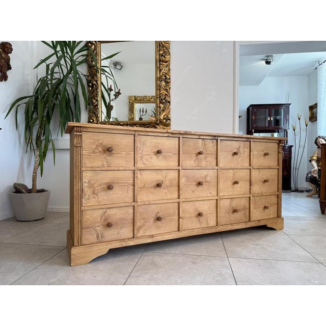 Rustic Apothecary Shop Chest in Softwood For Sale - Image 14 of 16