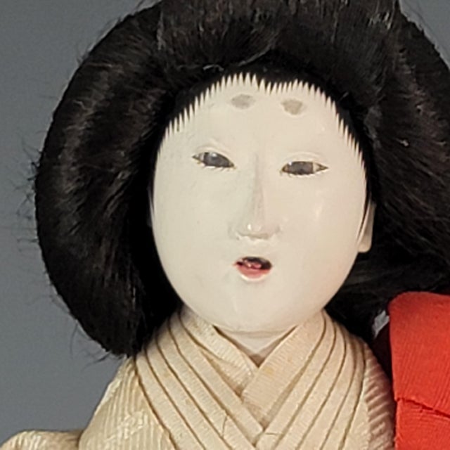 Red Antique Japanese Hina Matsuri Court Lady Doll Gofun Silk Kimono 5.5” For Sale - Image 8 of 18