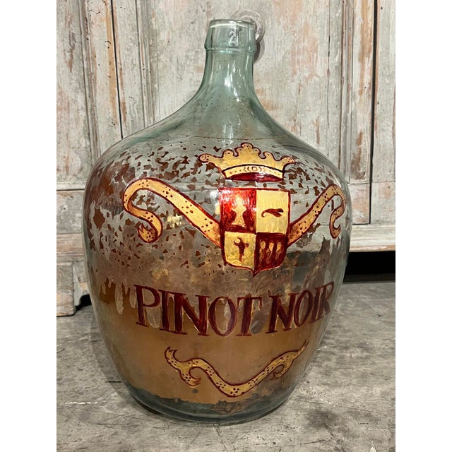 French Hand Painted Antique Demi John Bottle From Normandy, France, ‘Pinot Noir’, Original Crate For Sale - Image 3 of 11