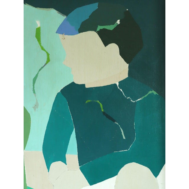 Green Mid-Century Modern 'Between Us' Abstract Figurative Oil Painting by Swedish Painter Hans Osswald (1919-1983), Framed For Sale - Image 8 of 12