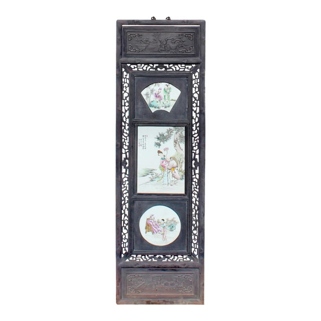 Vintage Rustic People Scenery Porcelain Painting Wall Panel For Sale